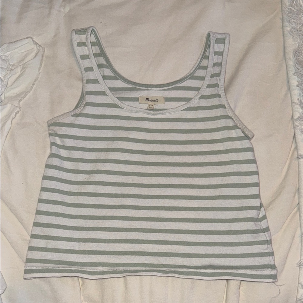 MADEWELL Green and White Striped Tank Top